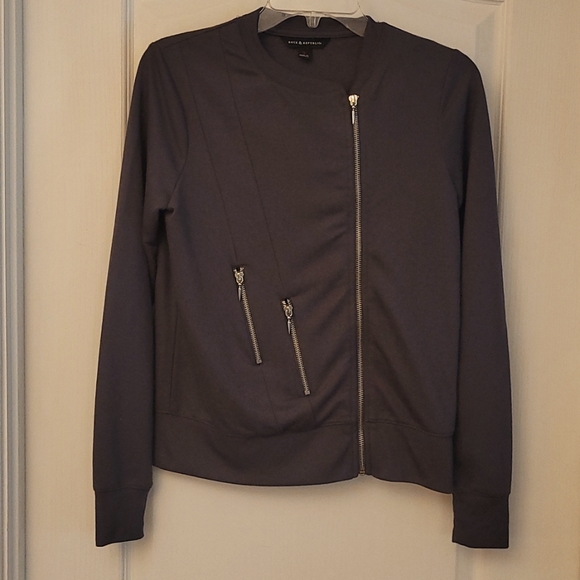 LIKE NEW Rock & Republic Grey Metal Zipper Detail Sweatshirt Material MotoJacket - Picture 3 of 11